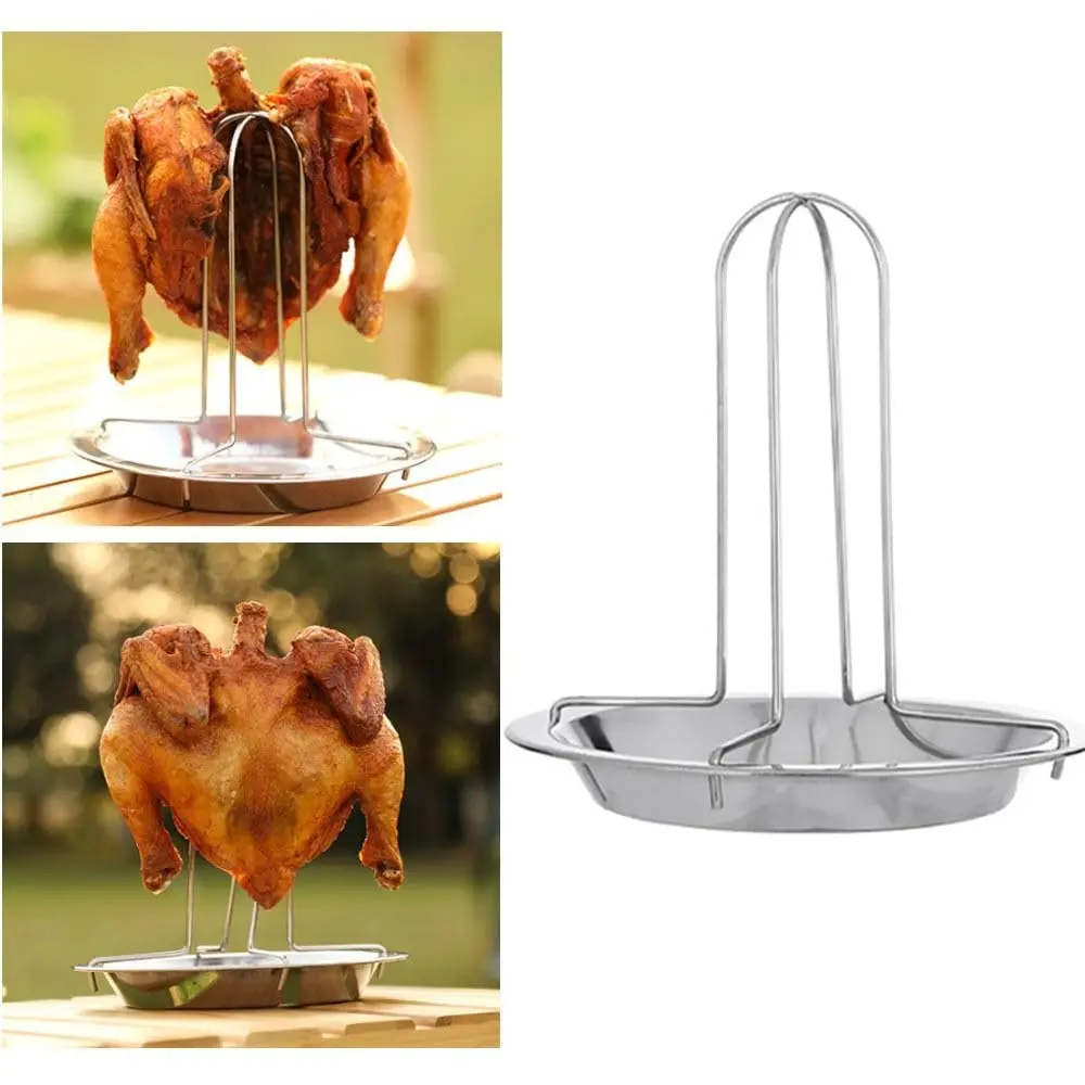 1 Pack Stainless Steel Chicken Roasting Rack, Multifunctional Portable BBQ Grill Basket, Vertical Standing Beer Can Chicken Holder for Outdoor Camping Cooking and Grilling