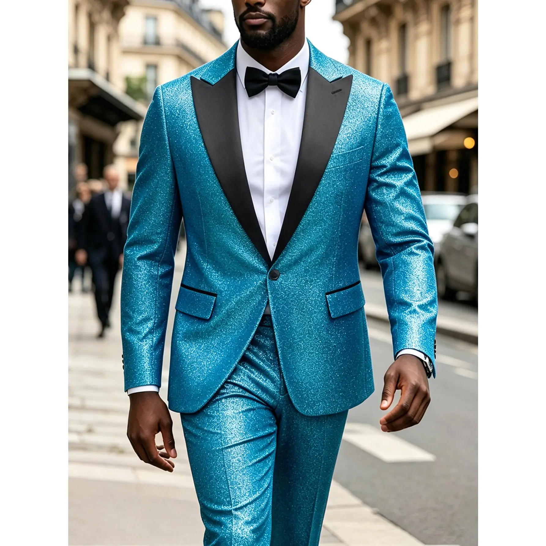 Men Sparkly Glitter Suit Set | Sequin Tuxedo Blazer + Pants | Shawl Lapel Slim Fit Party Wedding Prom Outfit | Night Club Stage Look