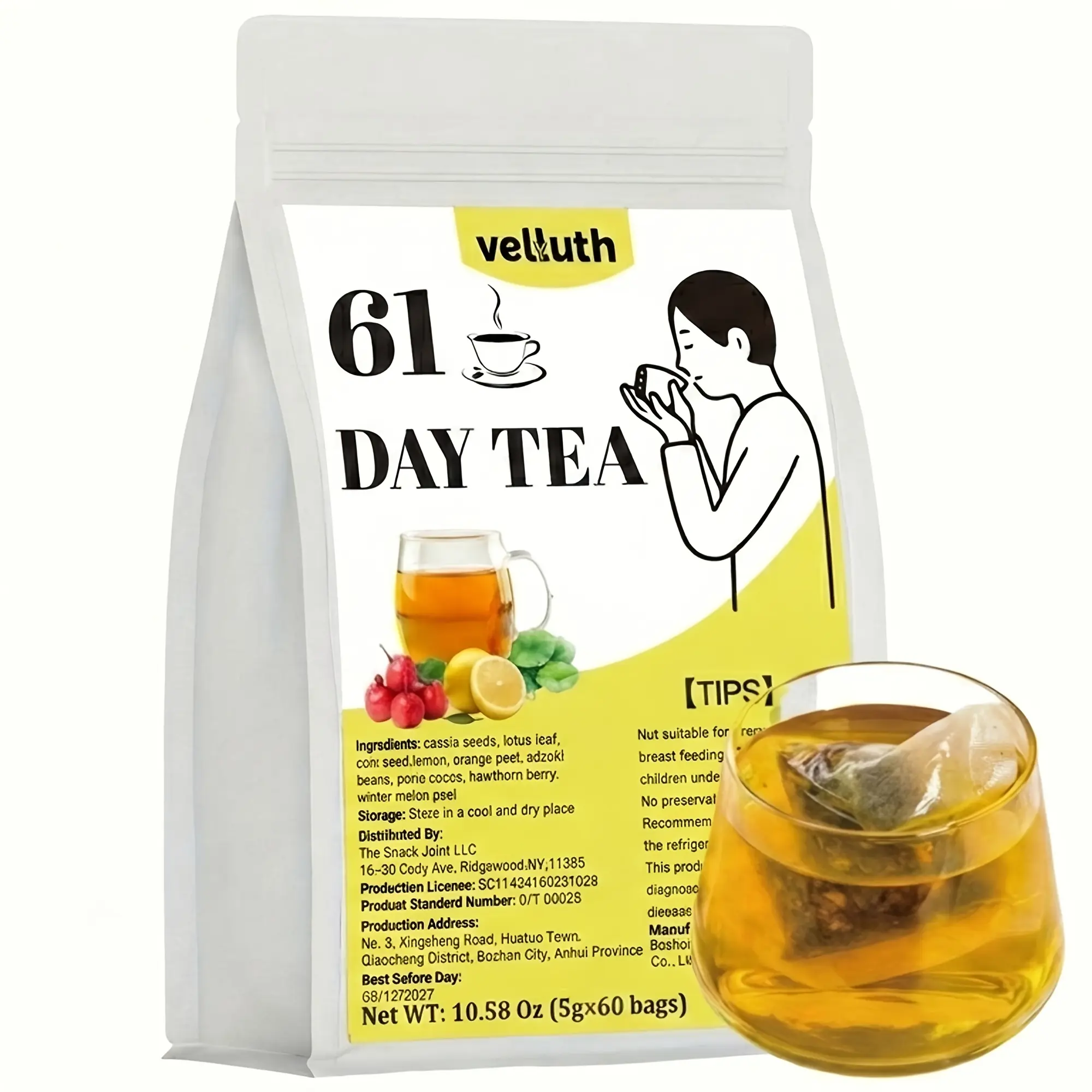 61-Day Tea, Delicious Herbal Purified Tea, Containing Lemon Lotus Leaves And Berries, Easy to Brew, Healthy Herbal Mixture, Is The Perfect Holiday Gift for You to Enjoy a Cup of Tea Healthily, Afternoon Tea