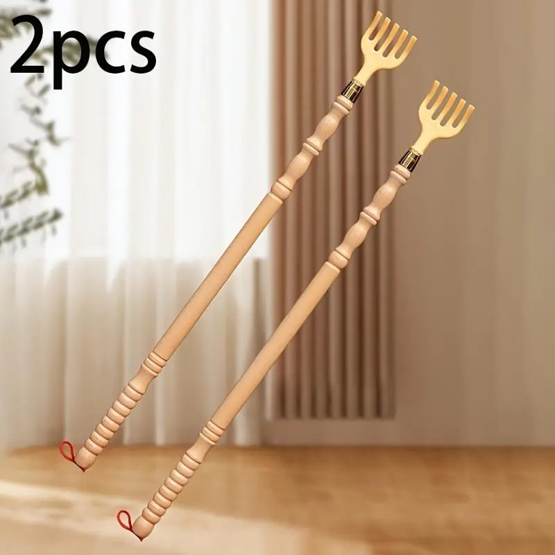2-Pack Natural Wooden Long-Handle Back Scratcher - No Chemical Additives Self-Massage Tool, Comfortable Grip Design, Suitable for Elderly And Adults, Red Ribbon Hanging Style Back Massager