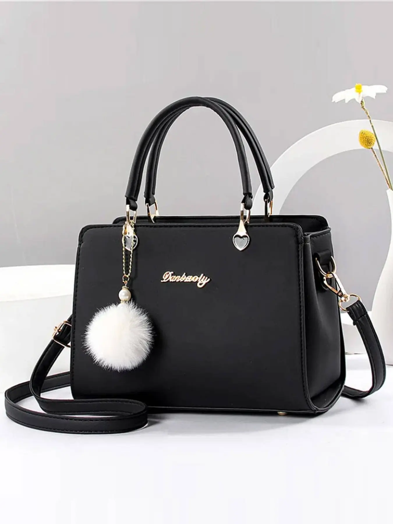 Women's Classic Solid Color Square Shoulder Bag, Fluffy Top Handle Tote, Daily Use, Fashionable Practical Design