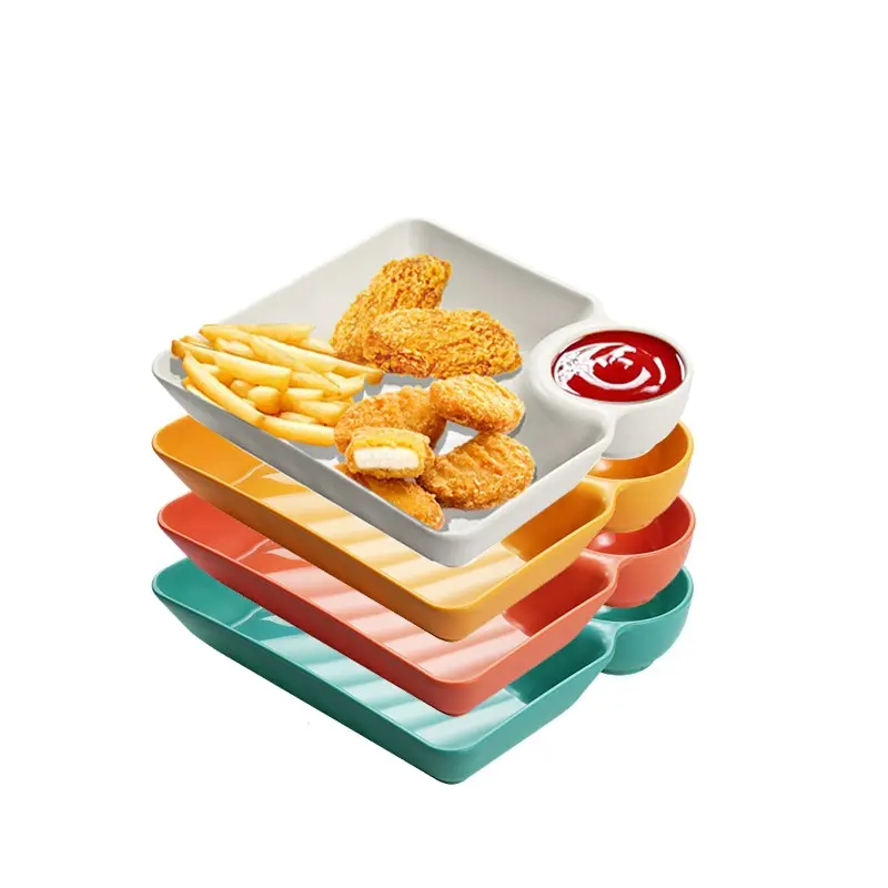 4-Piece Plastic Dumpling Tray Set with Saucing Area, Separate Sushi Plate, Dishwasher & Microwave Safe