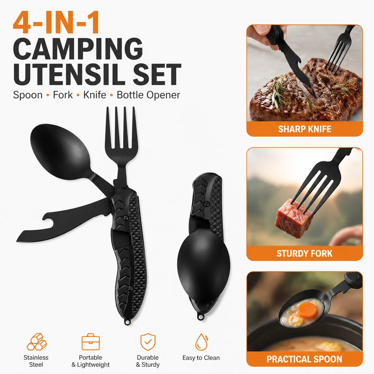 Multifunctional Folding Fork & Spoon Set, Stainless Steel Portable Outdoor Kitchenware, Camping Cooking Utensils, for Camping & Hiking, Travel Accessories, Christmas Gift-YY0
