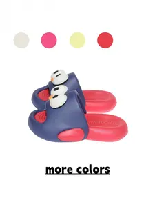 Women's Blue-Red Colorblock Funny Big Eyes & Mouth Closed-toe Slides, Cartoon Design Soft Slippers for Daily Wear