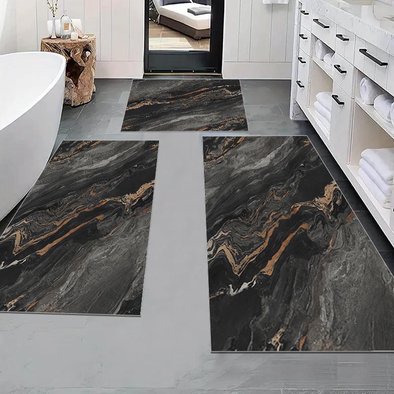 Marble Pattern Bath Mat, 3 Counts/set Non-slip Absorbent Bathroom Mat, Soft Comfortable Bathroom Mat, Suitable for Bathroom, Shower, Laundry Room, Bedroom, Living Room, Bathroom Rug Set