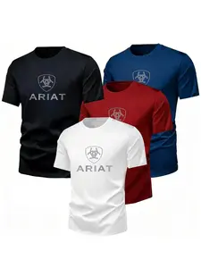 4-Pack Men's Casual Sport T-Shirts, Ideal for Gym, Outdoor, Travel, Daily Wear, Classic Letter Print, Soft Breathable, Unisex