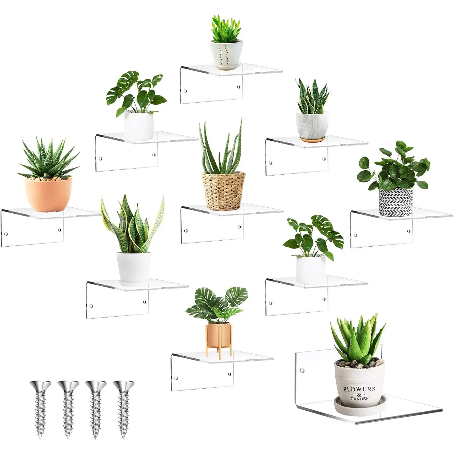 Yalikop 10 Pieces Small Floating Shelves for Wall 4'' Acrylic Mini Wall Shelf Acrylic Display Shelf Clear Hanging Shelves Room Decor for Bedroom, Bathroom, Living Room, Office