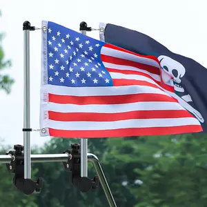 2 Pack Boat Flag with Adjustable Pole, 316 Stainless Steel Clamp On Rail Mount Flag Pole Kit No Drilling, Kayak Flag Pole with Gimbals End