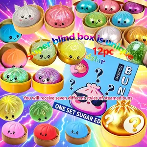 12-piece super blind box - includes seven unique steamed bun toys in different styles, dumpling squeeze toys, stress ball for handheld pressure relief, portable desk relaxation tool, and Squishy toys suitable for both men and women