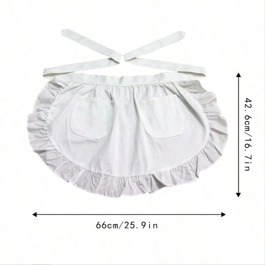 1pc White Apron Women's Pleated Lace Apron With 2 Pockets Retro Apron Costume Maid Apron Kitchen Cooking Restaurant Coffee Shop Halloween Christmas Role Playing