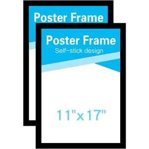 11x17 Window Poster Frame Made of Durable PVC and  ,Self Adhesive Flexible Display Frame,Black,Pack of 2