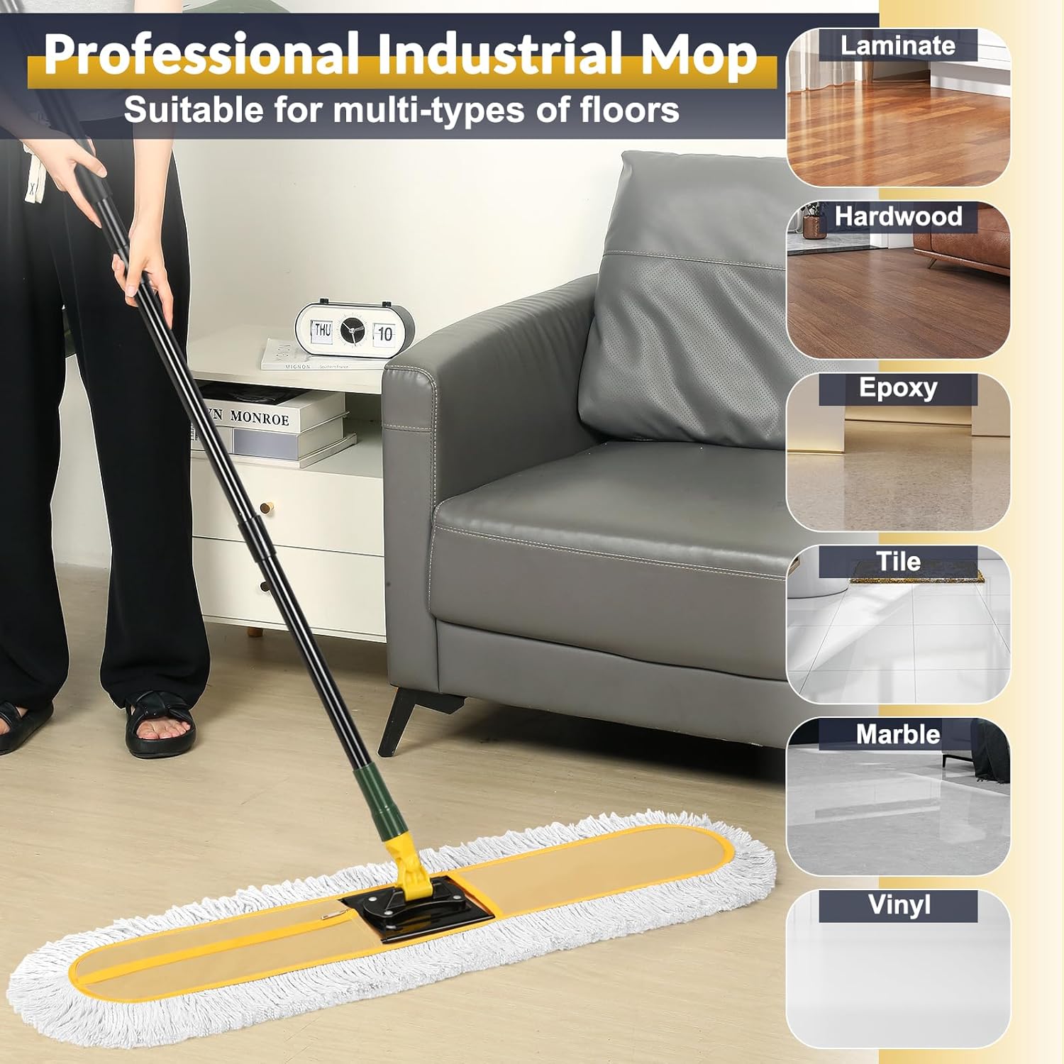 36" Commercial Dust Large Mops for Floor Cleaning, Heavy Duty Industrial Dry Wet Mop with Replacement Mop ,Floor Dust Broom for Hardwood, Tiles, Marble Floors for Hotel Gym Household Cleaning 36" Commercial Dust Large Mops for Floor Cleaning, Heavy Duty Industrial Dry Wet Mop with Replacement Mop ,Floor Dust Broom for Hardwood, Tiles, Marble Floors for Hotel Gym Household Cleaning