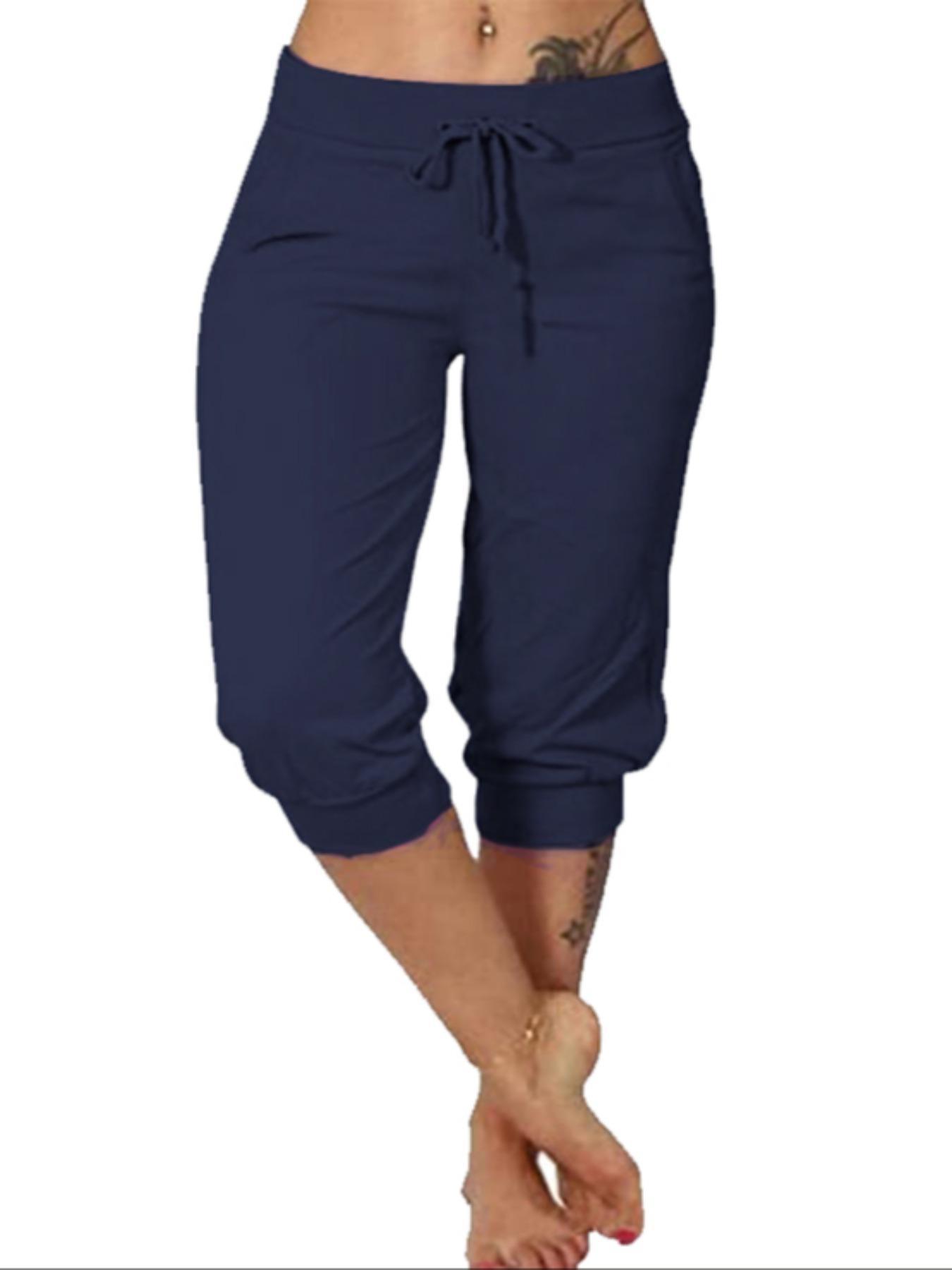 Women's Solid Color Capri Pants, Casual Comfy Pants for Summer, Fashion Women's Bottoms for Daily Wear Women's Solid Color Capri Pants, Casual Comfy Pants for Summer, Fashion Women's Bottoms for Daily Wear