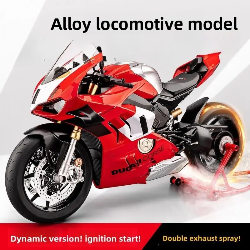Large Scale Dynamic V4r Alloy Motorcycle Model, Realistic Racing Details, Ignition Sound, Dual Exhaust Spray, Perfect Gift for Enthusiasts