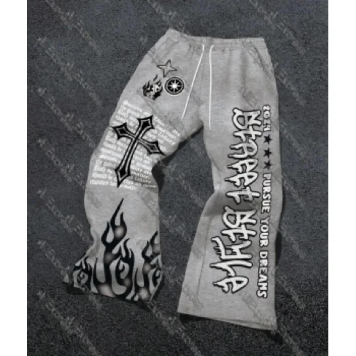 Summer High Waist Wide Leg Pants Polyester Casual Streetwear Daily Wear Party Vacation Y2K Anime Letter Print Oversized Loose Fit Harajuku Style For Women Teens Girls TikTok Fashion Trend