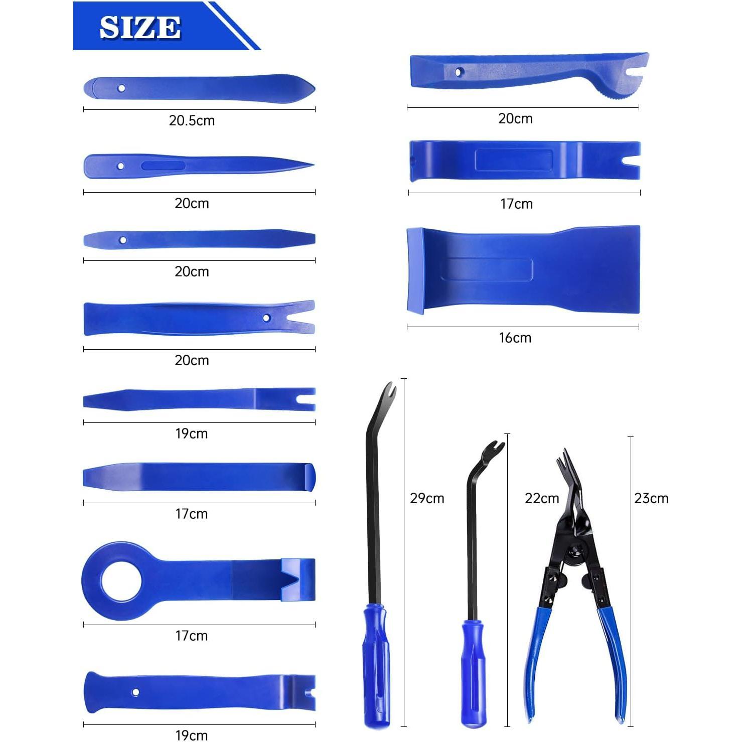 19 count Trim ,  Panel Door Audio Dashboard Trim  Kit, Auto Clip Pliers Fastener Remover Set, Plastic  Tool, Automotive Upholstery Removal Kit