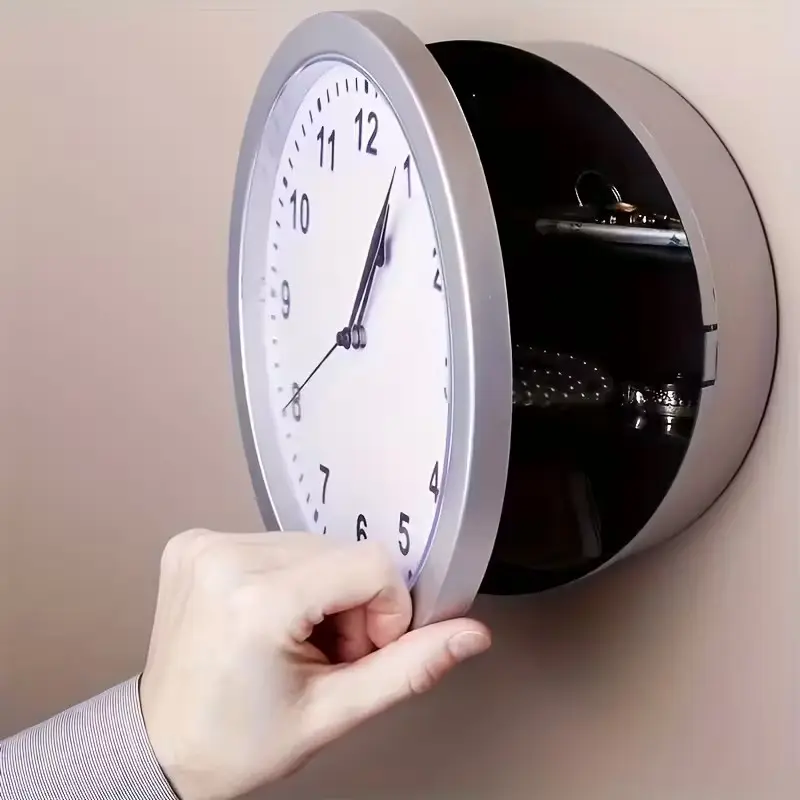 Multi-Function Hidden Coin Safe Mute Clock, Dual Purpose Security Storage Box with Combination Lock for Cash Jewelry Valuables, Home Office Wall Safe