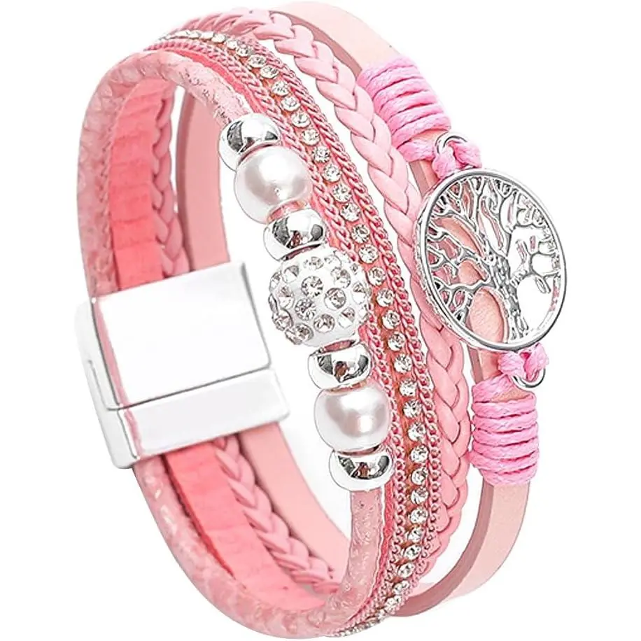 Tree of Life Leather Bracelet for Women Multi-Layer Boho Wra Cuff Bangle with  Clas Birthday Valentine  Day
