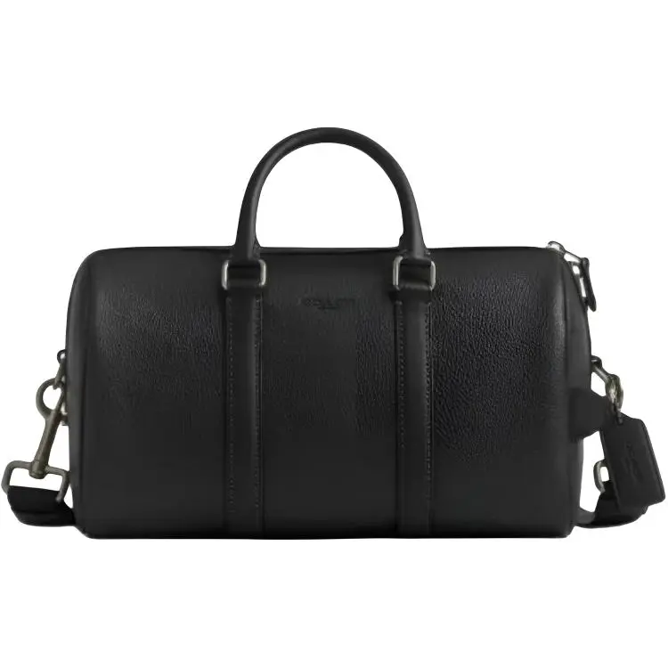 COACH Venturer 27 Leather Travel Bag for Men with Embossed Letter Hardware, Black