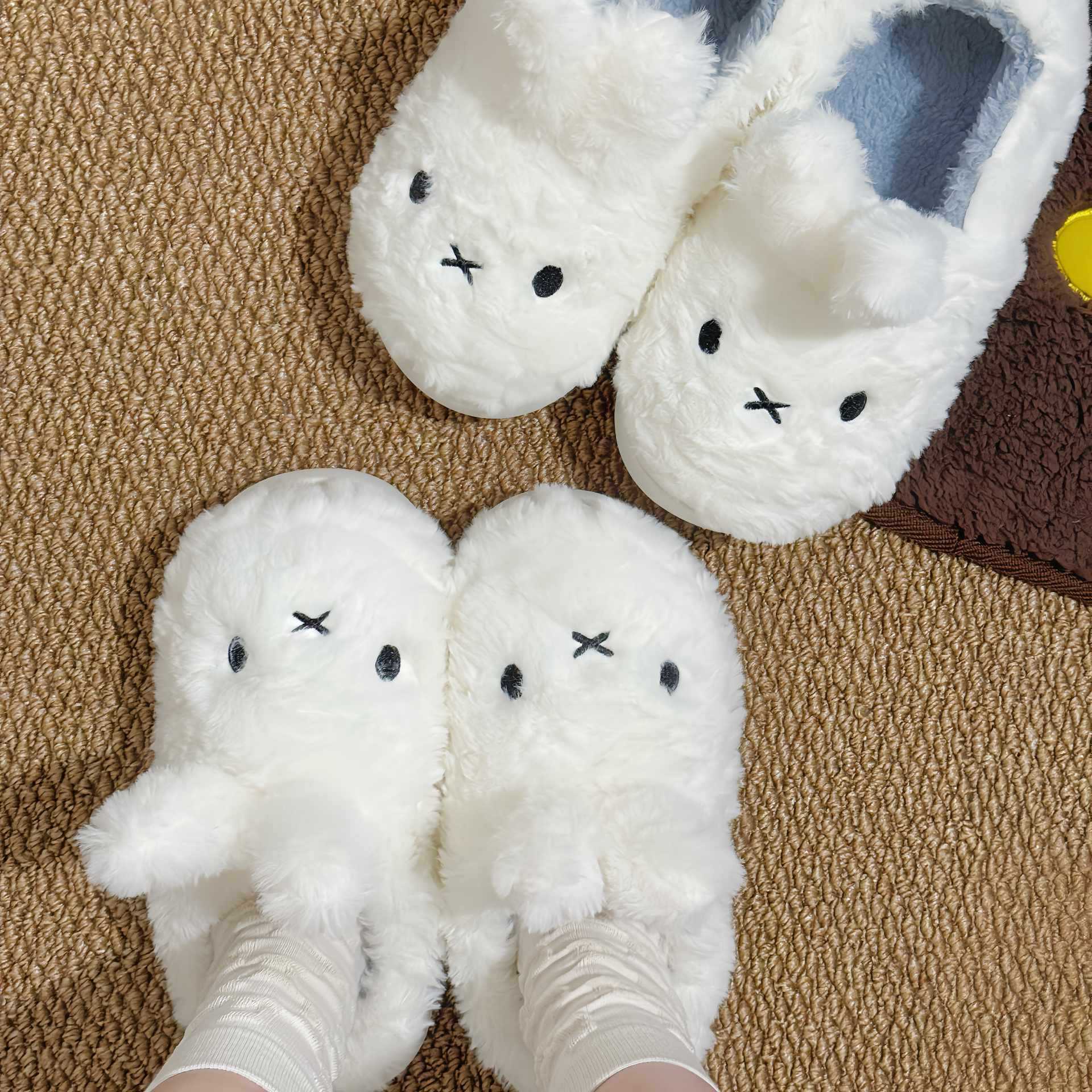Miffy Winter Comfort Warm Cartoon Cute Anti Slip Slippers Kawaii Plush Cotton Slippers for Women Gift Toy