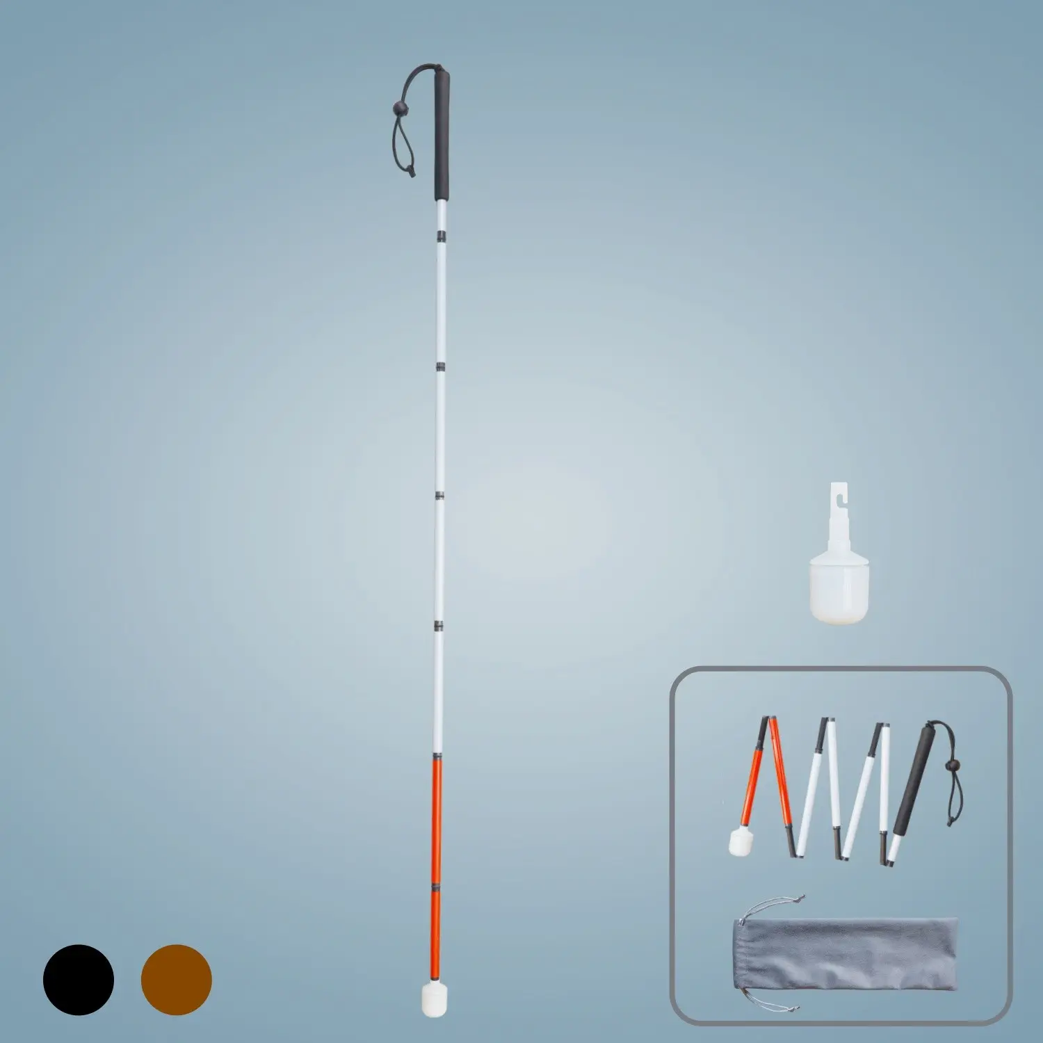 7 Section 130cm Foldable Carbon Fiber Blind Stick, Rolling Tip Included, for Visually Impaired, with Replacement Tips and Pouch