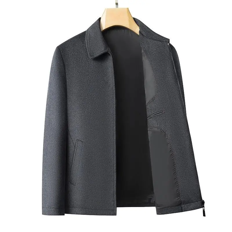 Men's high-end and fashionable cashmere coats for autumn and winter, mid-length lapel jackets, wool and woolen fabrics