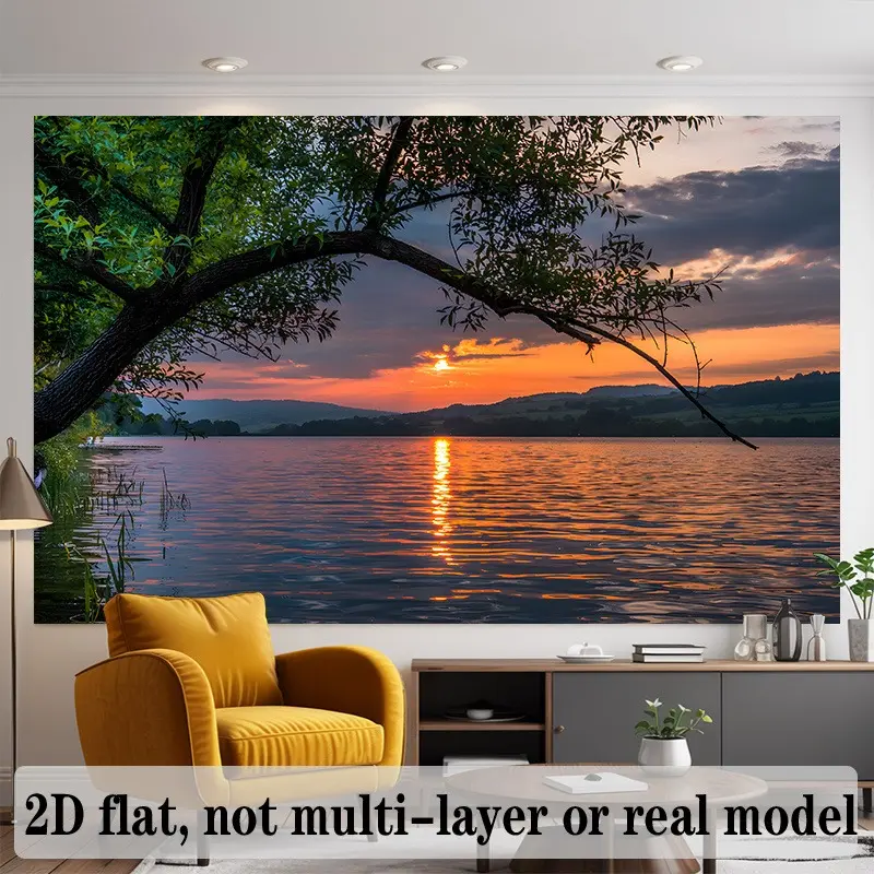 2D Flat Sunset Landscape Banner | Scenic Photo Backdrop | Single-Sided Polyester | Metal Grommets for Easy Hanging | Home, Room & Party Decor