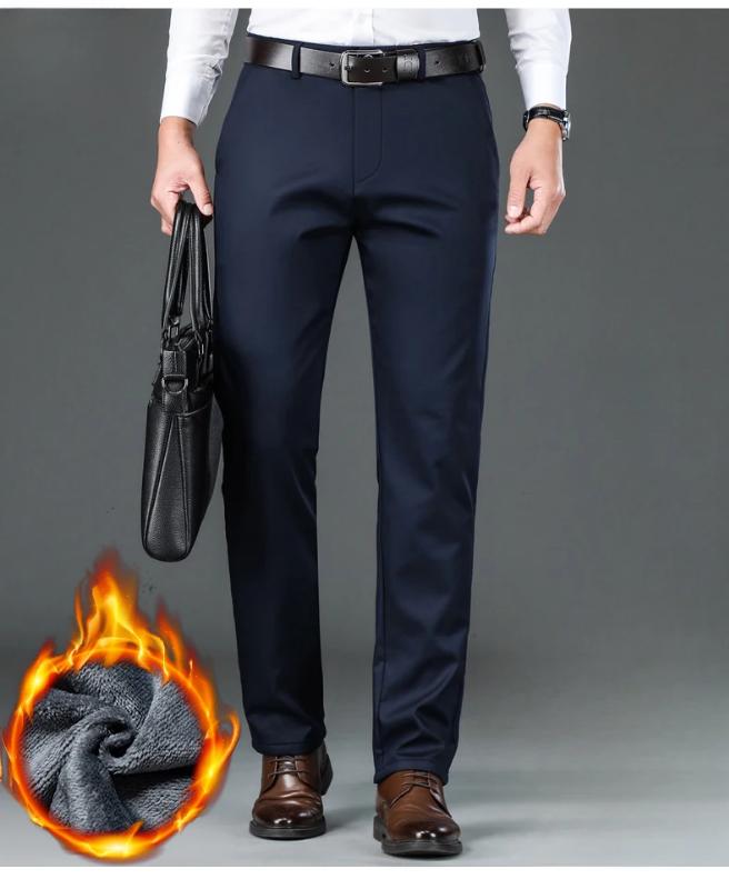 Static Cuff Flannel Thick Men's Casual Pants Winter New Fleece Business Stretch Warm Plush Trousers Brand Slim Straight Male Pants