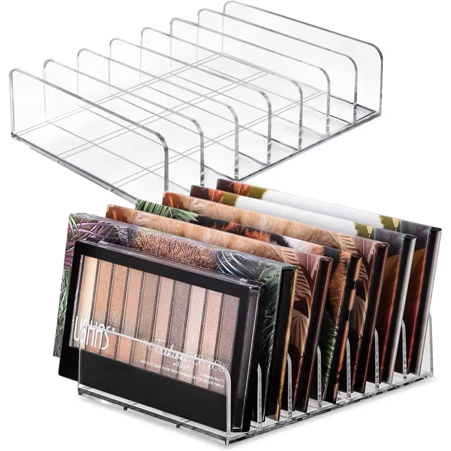 Eyeshadow  Organizer,  7-Section Divided Makeup  Organizer Holder - Clear 2 Pack