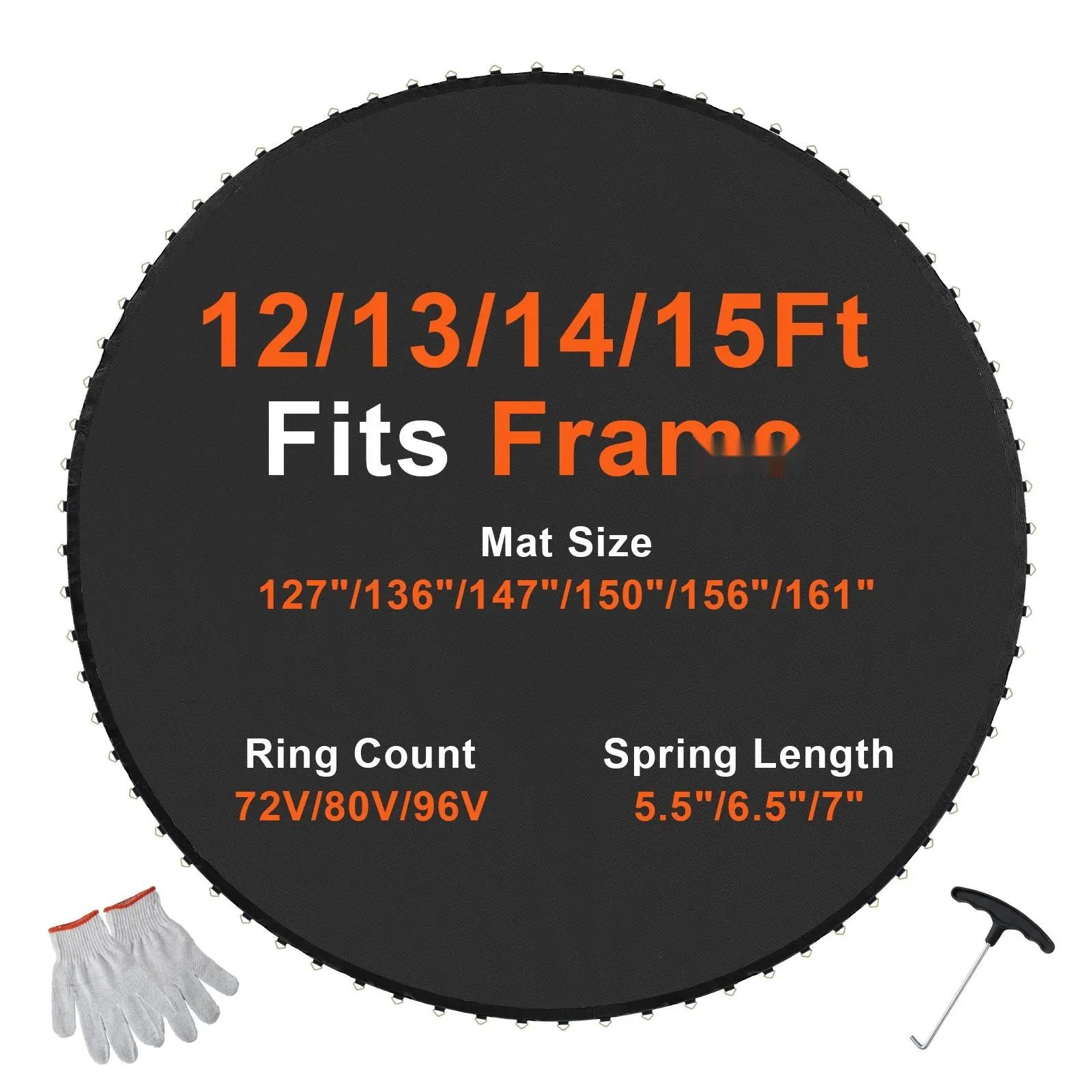 Replacement Trampoline Mat For 12-Foot Frame With 72 V-Rings And 5.5 Inch Spring Length, Durable Jump Surface, UV-Resistant, Weather-Resistant, Easy Installation, Compatible With Most 12-Foot Trampoline Frames And Enclosures
