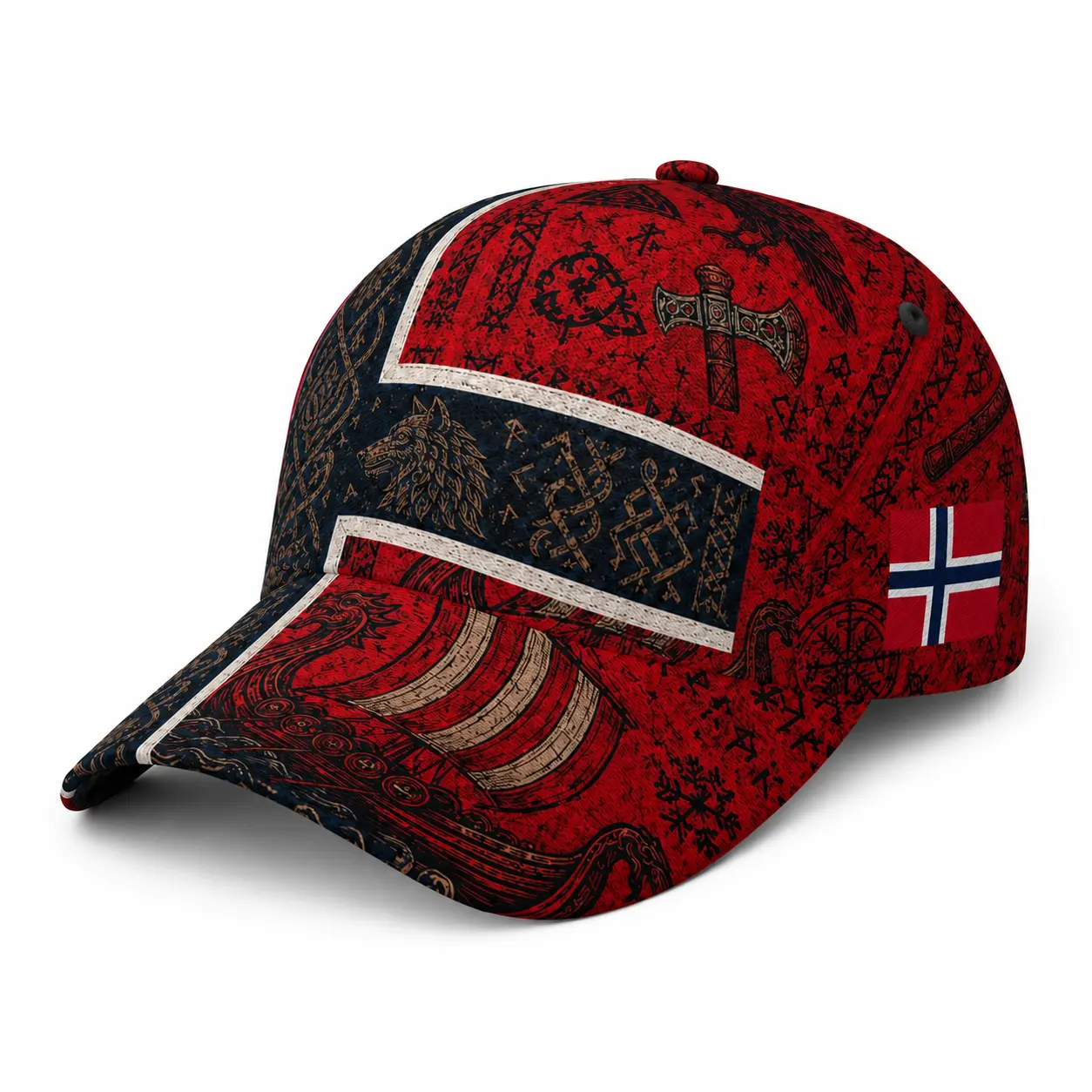 Norway Viking Baseball Cap Red Snapback Hat, Unisex Norse Graphic Curved Brim Dad Hat for Outdoor Streetwear,sooners baseball,stylish golf,nets fan, football supporter ,raptor printed hat,official soccer,unisex summer,classic baseball