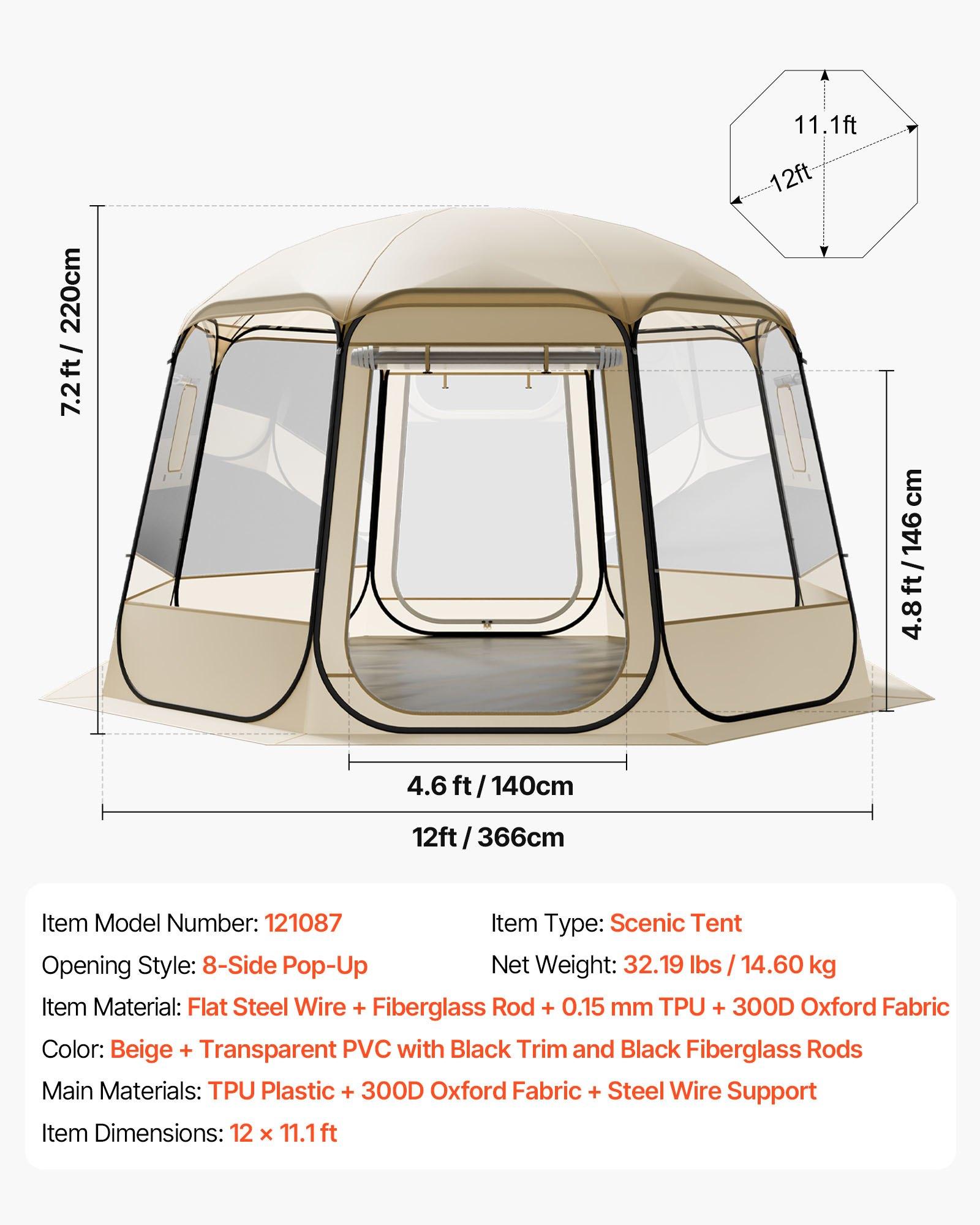 VEVOR Pop up Bubble Tent, 12 x 11.1 ft Waterproof & UV-Resistant, Clear Camping Tent Shelter, Outdoor Garden Dome Igloo Tents with Windows, 540 ° Panoramic View, for 10-12 Persons Patio Backyard VEVOR Pop up Bubble Tent, 12 x 11.1 ft Waterproof & UV-Resistant, Clear Camping Tent Shelter, Outdoor Garden Dome Igloo Tents with Windows, 540 ° Panoramic View, for 10-12 Persons Patio Backyard