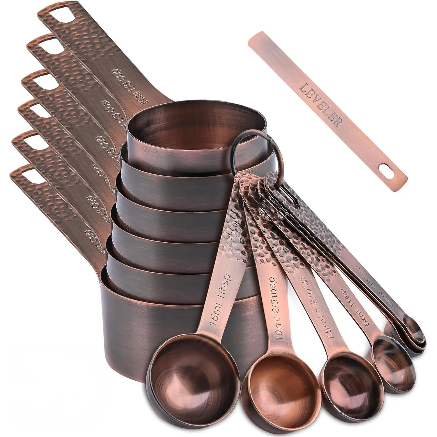 14PCS Stainless Steel Copper Measuring Cups and Spoons Set with Leveler, for Dry Liquid Metric & US, Ideal for Kitchen Baking