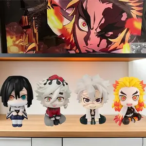 4PCS Demon Slayer Chibi Sitting Figures Set – Rengoku Kyojuro, Iguro Obanai, Shinazugawa Sanemi, Douma Anime Collectible Dolls,