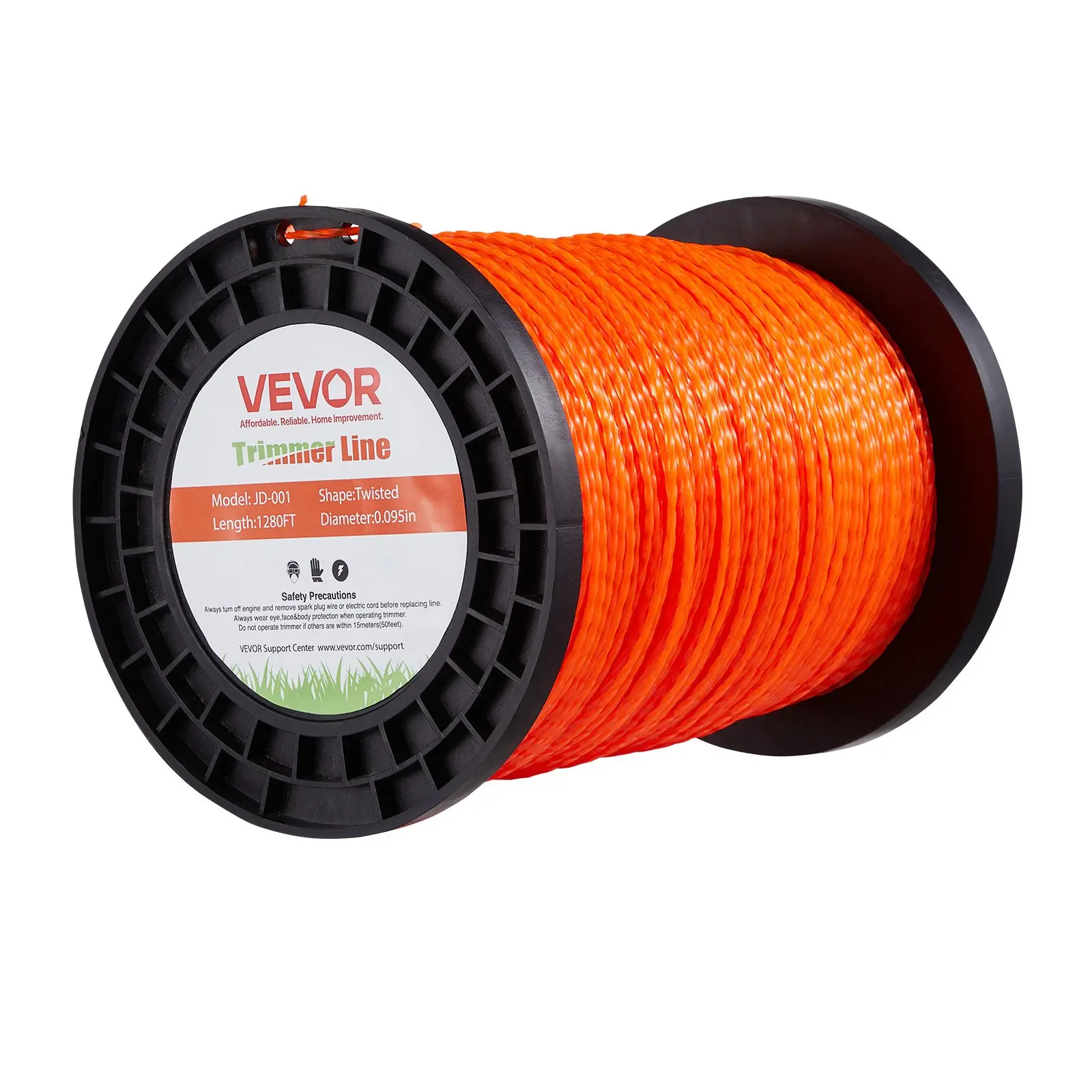【DealsForYouDays】VEVOR 0.095 in 1280 ft String Trimmer Line, Orange Heavy Duty Weed Eater String, Premium Nylon Universal Replacement Trimmer Line Spool with Twisted Design, Suitable for Professional Homeowner Use