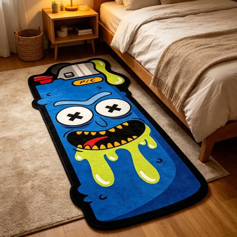 American Graffiti Monster Blue Lighter Bedside Rug, Funny Cool Monster Lighter Living Room Carpet, Cartoon Home Decor Rug for Bedroom, Bathroom, Living Room, Vanity, Balcony