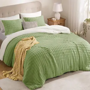 Ultra-Soft Micromink Sherpa  Comforter Set Light Green - Plush Warm Fall Winter Blanket & Bedding Comforter Sets (1 Comforter, 2 Pillowcases)