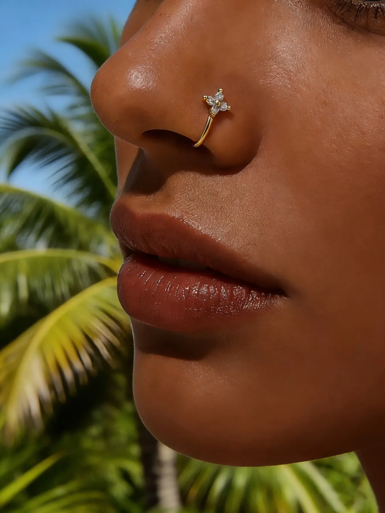 Women's Simple Copper Inlay Synthetic Zircon Mini Clover Fake Nose Ring, No Piercing, Casual Daily Accessory, All Seasons