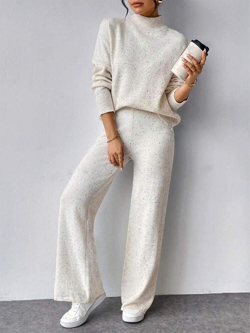 Women's Plain Drop Shoulder Sweater & Wide Leg Pants Two-Piece Set, Casual Fashion Cozy Baggy Knitwear Set for Daily Outdoor Wear, Women Knitwear for Fall & Winter