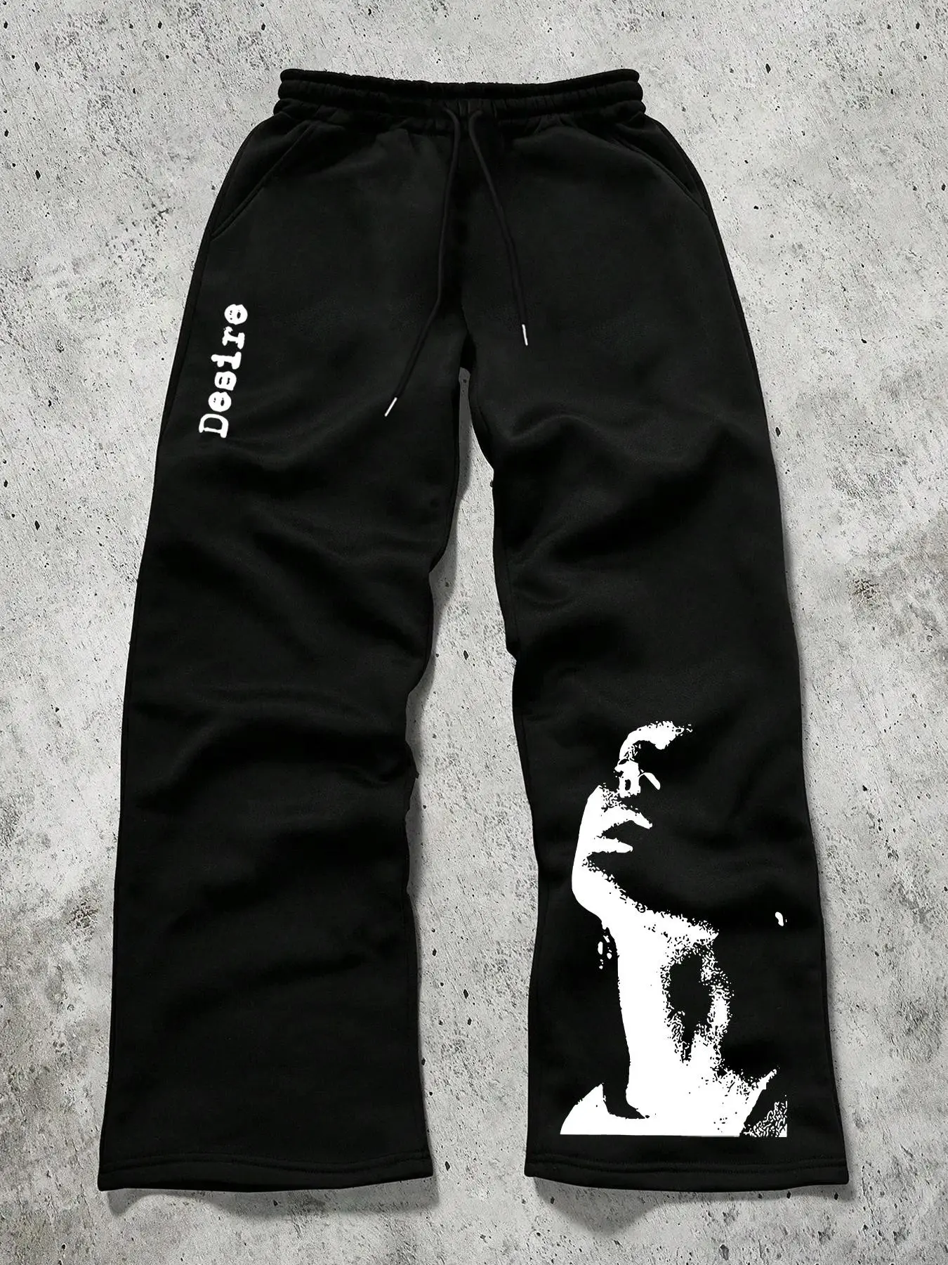 Men's Graphic Print Sport Pants, American Vintage Portrait Desire Letter Print Micro Flare Sweatpants, Fall Winter Casual Long Trousers