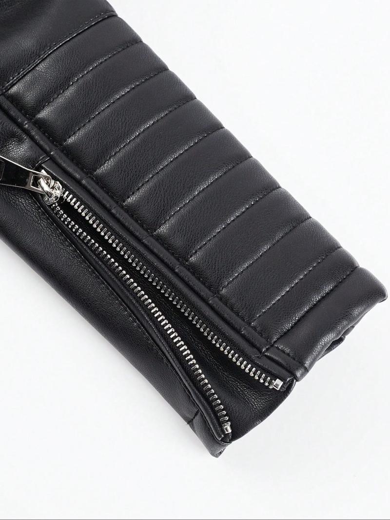 Women's Fall Winter PU Jacket, Vintage Style Fitted Long Sleeve Coat, Warm Daily Wear with Adjustable Waist Belt, Casual Plain Design