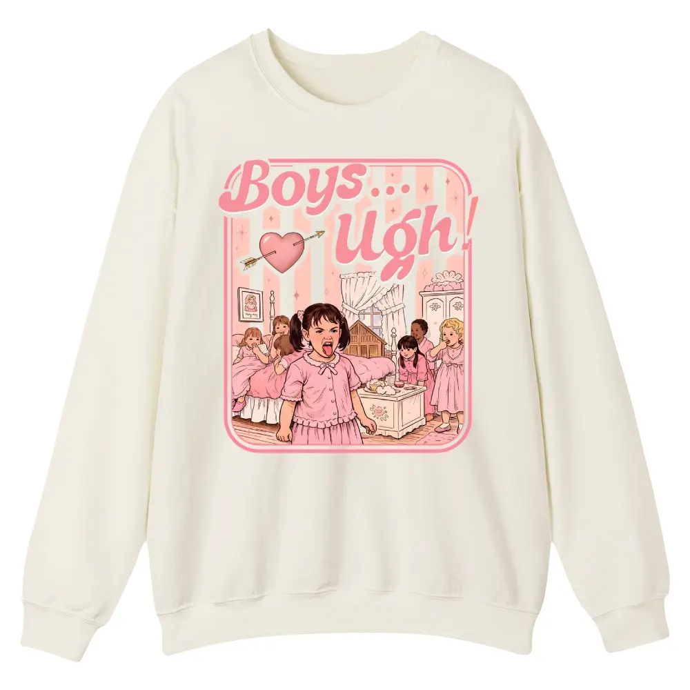 Unisex Boys...Ugh! Doll-style girl's bedroom with Cupid piercing hearts Graphic Round Neck Sweatshirt Personalized Pattern Y2k Clothing Round Neck Sweatshirt,Women's Clothing, Menswear, Top, Vintage Style,Summer Casual Oversized