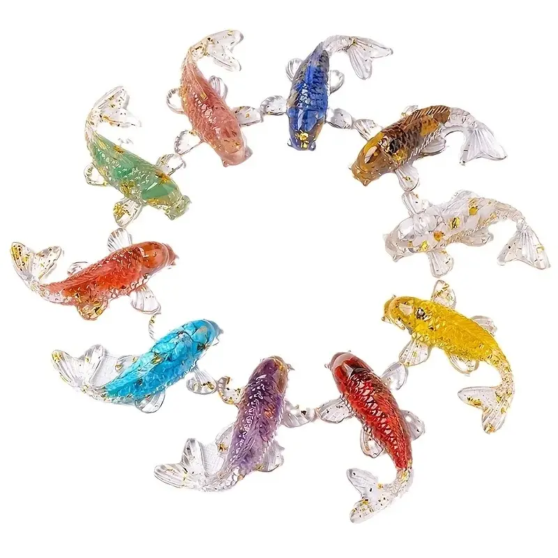 Natural Crystal Stone Goldfish Figurine, Mini Hand Carved Fish Statue Ornament, Wealth Luck Decor for Home Office Desk Holiday Gift