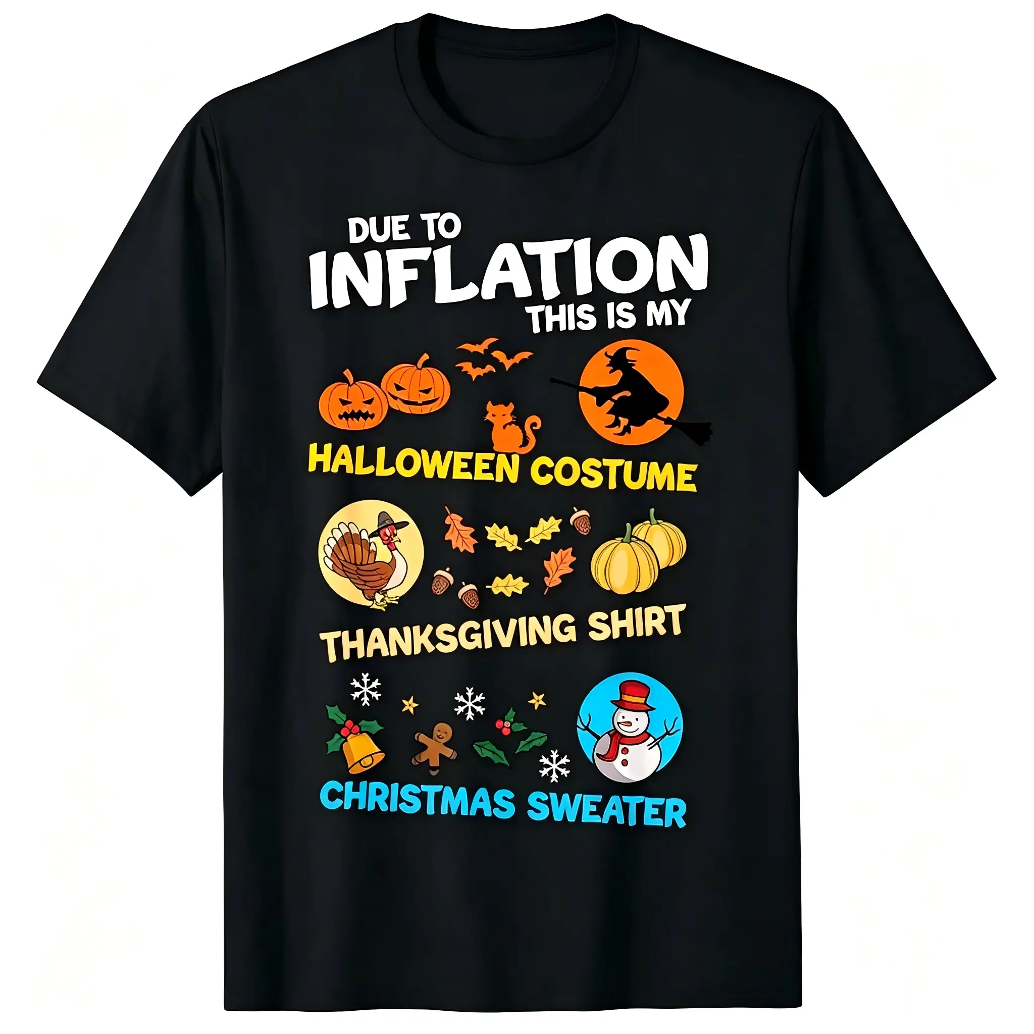 Men's 3-in-1 Novelty Graphic T-Shirt - Soft Stretch Breathable Cotton, Classic Crew Neck, Shortsleeve, Halloween Thanksgiving Cartoon, Regular Fit, Fall Winter Streetwear, Machine Washable, Casual Tops