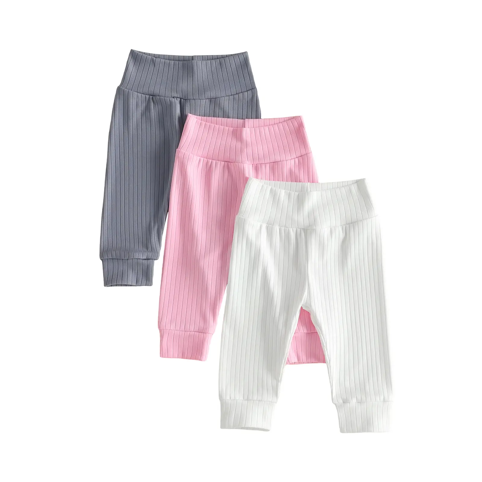 3PCS Toddler Baby Little Girls Boys Pants Spring Fall Solid Color Soft Elastic Waist Trousers 0-3 Years