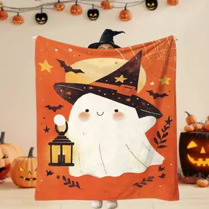 1Pc Halloween Cute Magical Ghost Pattern Blanket, Soft And Warm, Suitable For All Seasons For Sofa, Bed, Camping, Travel, And Office Decoration - A Cozy Autumn Home Gift, Perfect For Thanksgiving, Halloween, And Christmas, Gift Blanket