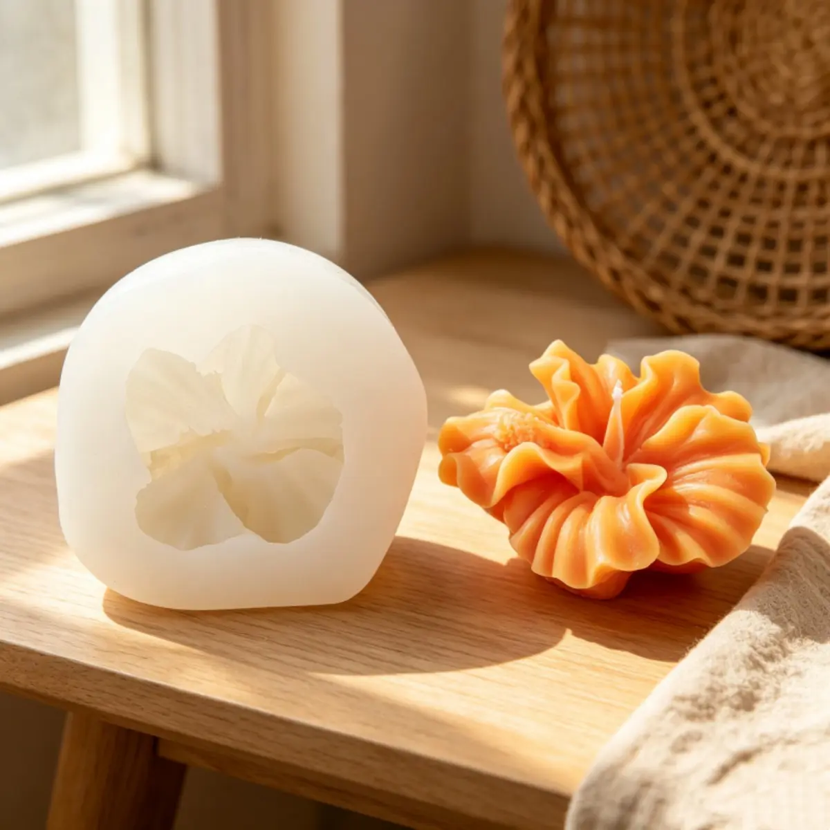 Boho 3D Hibiscus Flower Candle Silicone Mold, Floral Candle Molds for Wax Melts, Soap Making, DIY Aromatherapy Resin Craft Casting Tropical Home Decor Handmade Gift