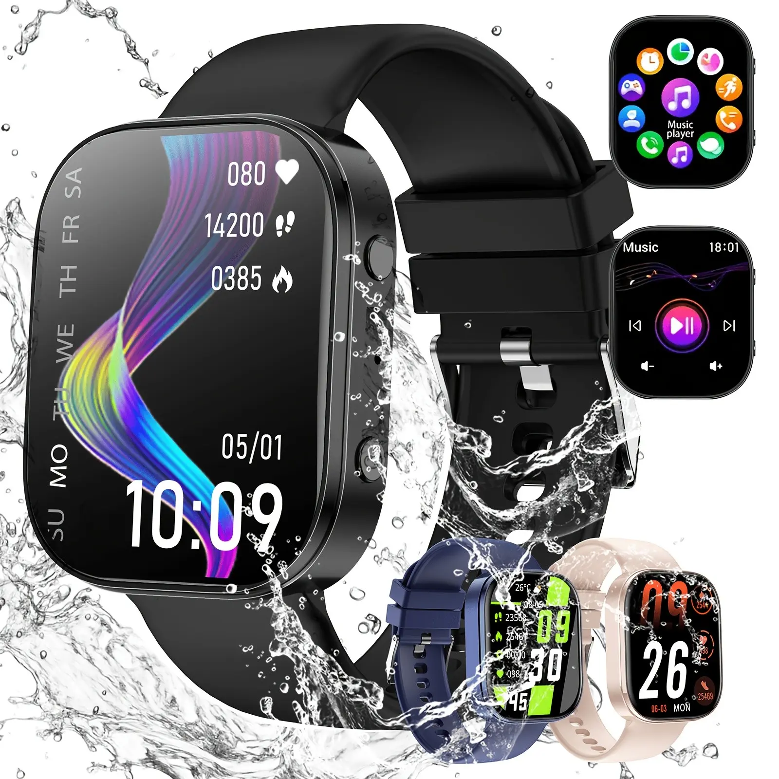 High-Definition Touchscreen Smartwatch, 1.88 Inch, Multi-Function, Seat Reminder, Music Control, Wireless Call, Android & iPhone Compatible