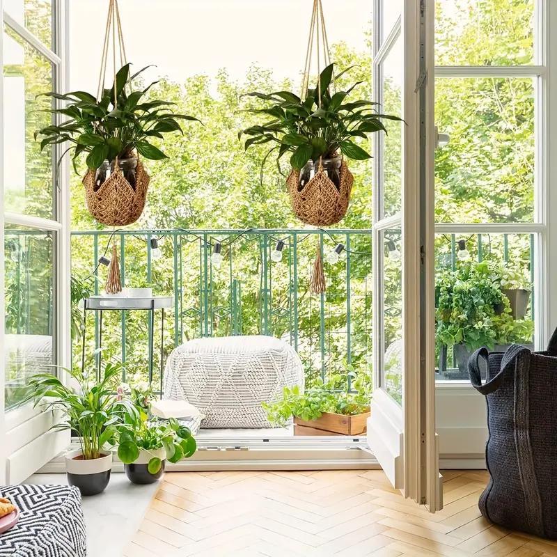 Boho Style Woven Hanging Planter Net, Lightweight Geometric Irregular Shape Hanging Plant Basket with S Hook, Home Decoration Supplies