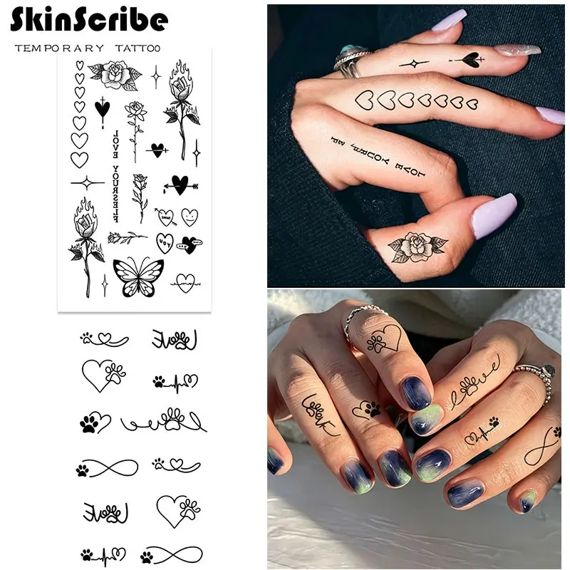 2 sheets Minimalist style Waterproof Realistic Tattoo Stickers for Women, Daily Use Skin Decoration, fake tattoo, Temporary Tattoo, Fashionable Body Art Accessories,Cute Finger & Hand Tattoo Stickers Last 4-7 Days